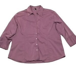 🎁5/$25 Optionelle Blouse Women's XL Front Button Up Mauve 3/4 Sleeve Collared